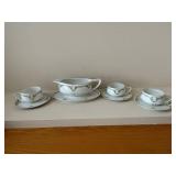 Rosenthal Donatello Selb Bavaria Gravy Boat with 3 Teacups & Saucers