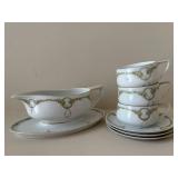 Rosenthal Donatello Selb Bavaria Gravy Boat with 3 Teacups & Saucers