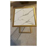 JamesDar Elm Square Table - White Marble-Look Top, Gold Frame - 15W x 15D x 24.5H