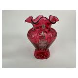 Fenton 100 Anniversary Cranberry Ruffled Glass Vase
