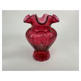 Fenton 100 Anniversary Cranberry Ruffled Glass Vase