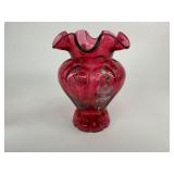 Fenton 100 Anniversary Cranberry Ruffled Glass Vase