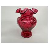 Fenton 100 Anniversary Cranberry Ruffled Glass Vase