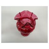 Fenton 100 Anniversary Cranberry Ruffled Glass Vase