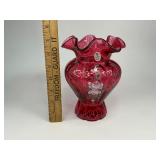 Fenton 100 Anniversary Cranberry Ruffled Glass Vase