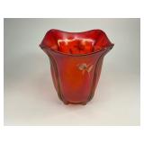 Fenton Ruby Red Stretch Glass Square Vase