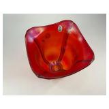 Fenton Ruby Red Stretch Glass Square Vase