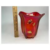 Fenton Ruby Red Stretch Glass Square Vase