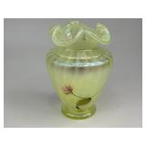Fenton Topaz Opalescent Autumn Beauty Uranium Glass Vase