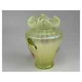 Fenton Topaz Opalescent Autumn Beauty Uranium Glass Vase
