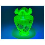 Fenton Topaz Opalescent Autumn Beauty Uranium Glass Vase