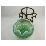 Fenton Dotted Swiss Willow Green Opalescent Satin Rose Glass Bowl with Base Stand