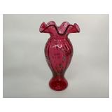 Fenton Ivory Rose Cranberry Glass Ruffled Vase