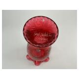 Fenton Ivory Rose Cranberry Glass Ruffled Vase