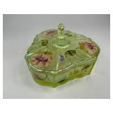 Fenton Topaz Opalescent Autumn Beauty Uranium Glass Candy Dish