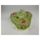 Fenton Topaz Opalescent Autumn Beauty Uranium Glass Candy Dish