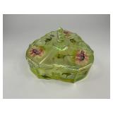 Fenton Topaz Opalescent Autumn Beauty Uranium Glass Candy Dish