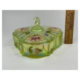 Fenton Topaz Opalescent Autumn Beauty Uranium Glass Candy Dish