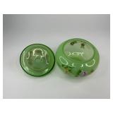 Fenton Green Opalescent Glass Puff Box