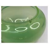 Fenton Green Opalescent Glass Puff Box