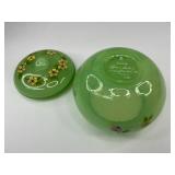 Fenton Green Opalescent Glass Puff Box