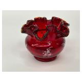 Fenton Ruffled Ruby Red Rose Bowl