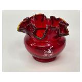 Fenton Ruffled Ruby Red Rose Bowl