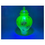 Fenton Opalescent Autumn Beauty Uranium Glass Jar