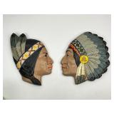 Pair of Native American Chalkware Wall Plaques