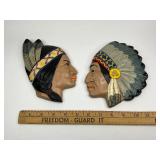Pair of Native American Chalkware Wall Plaques