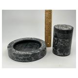 Etched Stone Ashtray and Cigarette Holder