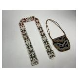 Native American Beadwork Bandolier Strap and Beaded Purse