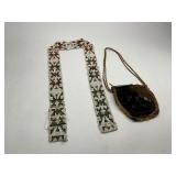 Native American Beadwork Bandolier Strap and Beaded Purse
