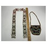Native American Beadwork Bandolier Strap and Beaded Purse
