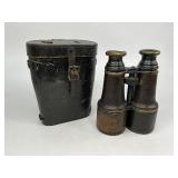 Antique Leather Wrapped Field Bioculars with Case