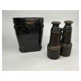 Antique Leather Wrapped Field Bioculars with Case