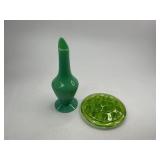 Uranium Glass Flower Frog and Vase