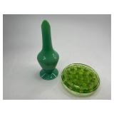 Uranium Glass Flower Frog and Vase