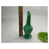 Uranium Glass Flower Frog and Vase