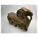 Antique India Gilt Wooden Carved Ram Sculpture