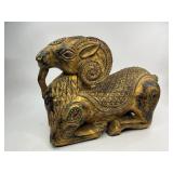 Antique India Gilt Wooden Carved Ram Sculpture
