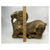 Antique India Gilt Wooden Carved Ram Sculpture