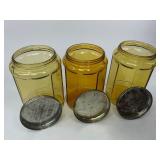 Three Antique Amber Glass Tobacco Jars