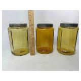 Three Antique Amber Glass Tobacco Jars