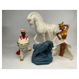 Ceramic Figure Lot - Rookwood Raven Bookend, Dancer Kreiss & Co., Blackamoor -Japan , Trojan Horse