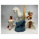Ceramic Figure Lot - Rookwood Raven Bookend, Dancer Kreiss & Co., Blackamoor -Japan , Trojan Horse