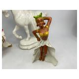 Ceramic Figure Lot - Rookwood Raven Bookend, Dancer Kreiss & Co., Blackamoor -Japan , Trojan Horse