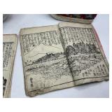 Antique Chinese Embroidered Silk Shoe & Antique Japanese Woodblock Print Books + Chinese Soup Bowl