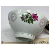 Antique Chinese Embroidered Silk Shoe & Antique Japanese Woodblock Print Books + Chinese Soup Bowl