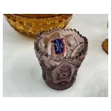 Art Glass Lot - Imperial, Fenton, Degenhart Toothpick Holders, Indiana Candy Dish, Heavy Glass Vase, and Votive